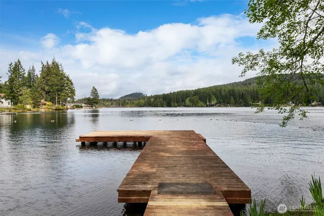 a view of lake with green space
