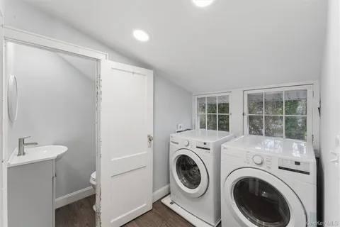 a utility room with dryer and washer