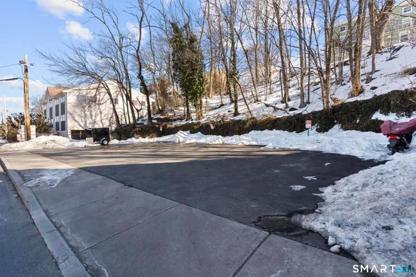 a view of road with large trees