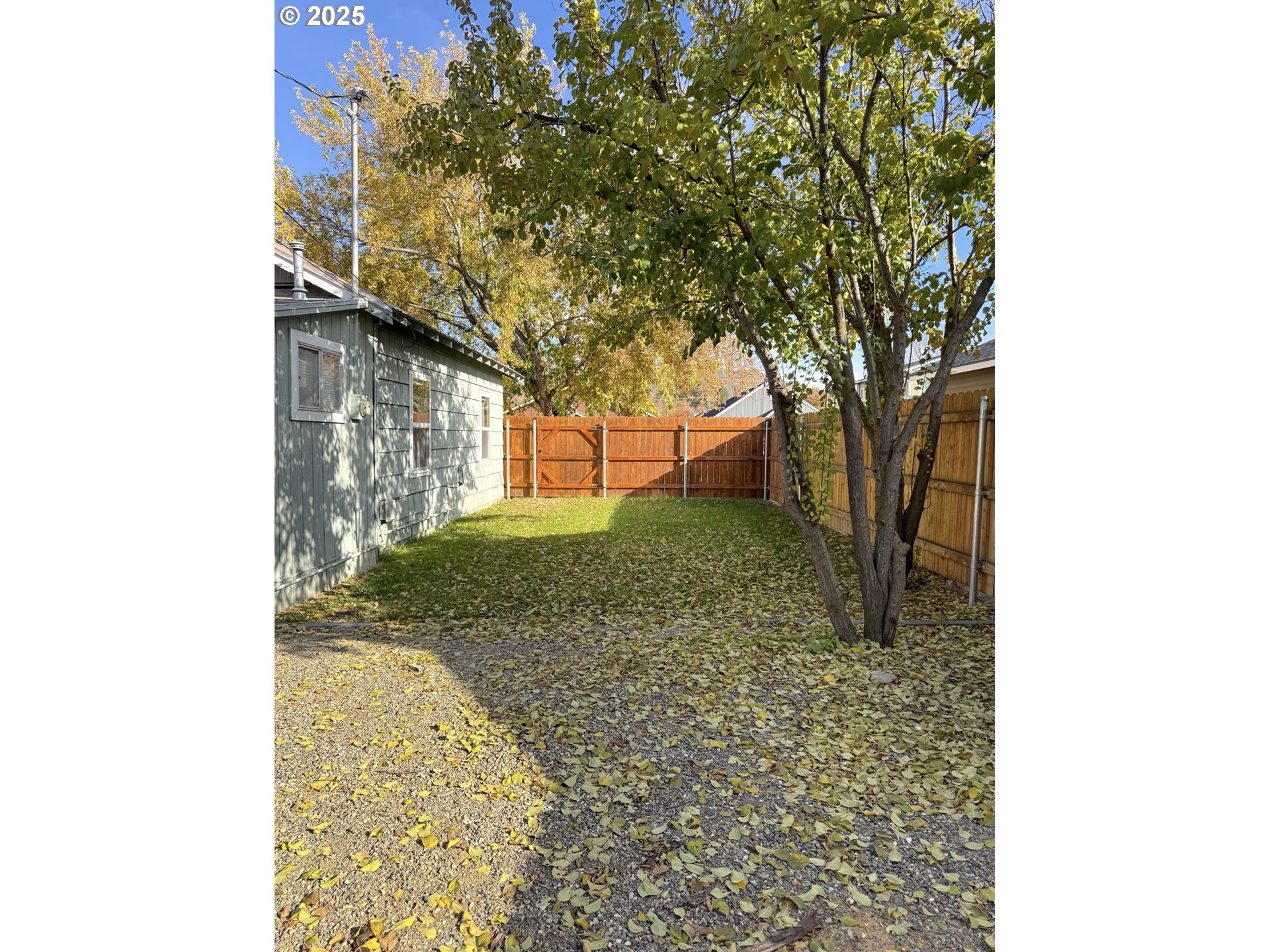 971 Walnut Street Baker City, OR 97814 - Photo 17 of 19 a backyard of a house with large trees and brick walls