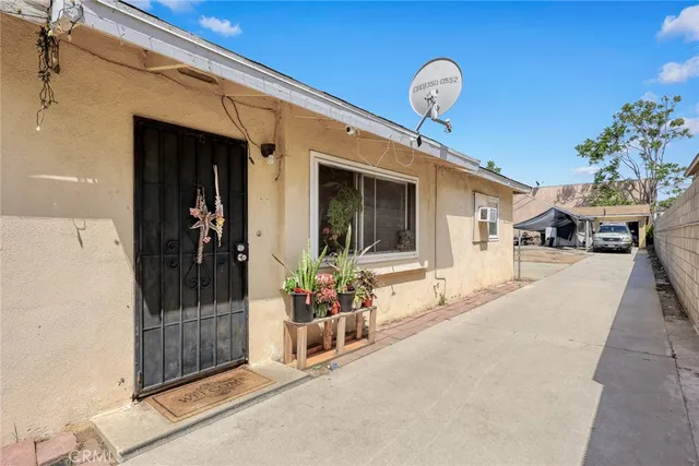 a front view of a house with patio area