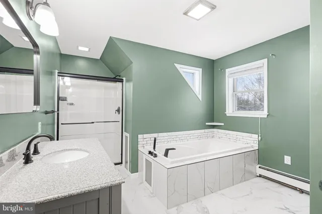 a bathroom with a bathtub