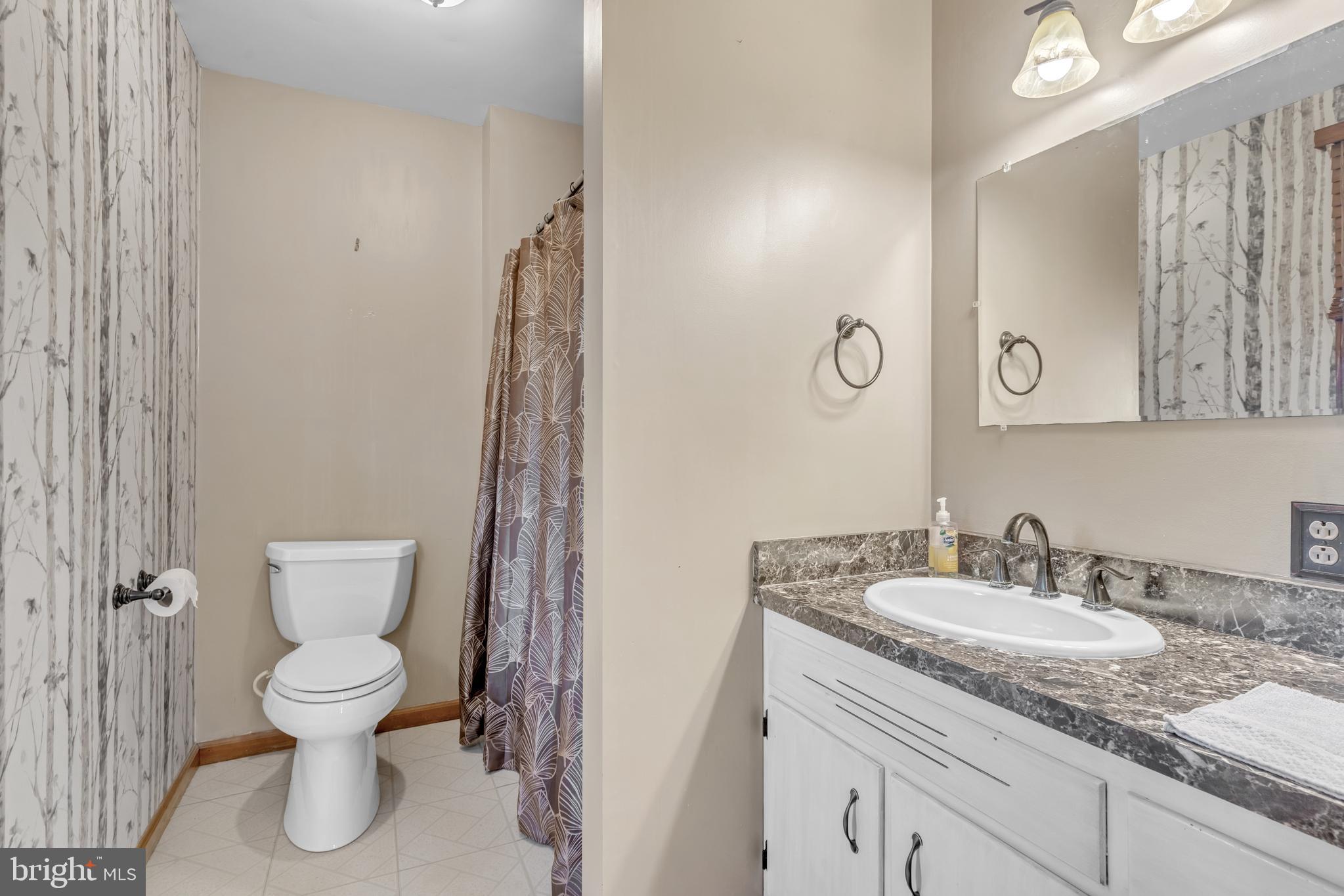 90 Upper Valley Road Christiana, PA 17509 - Photo 20 of 36 a bathroom with a granite countertop toilet sink and mirror