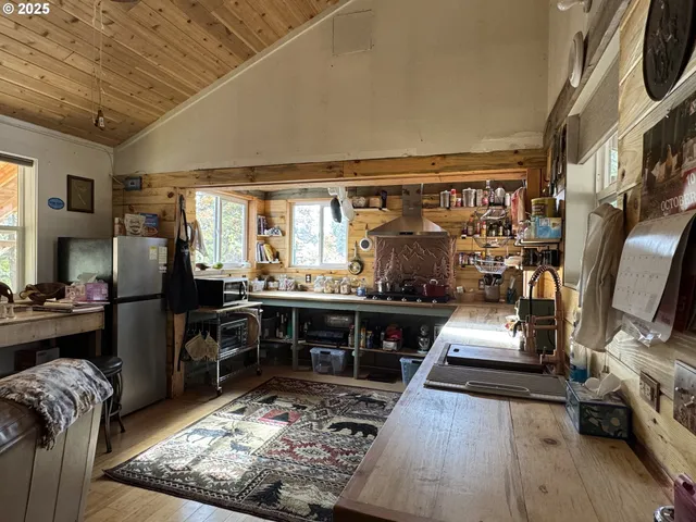 a kitchen with lots of counter top space