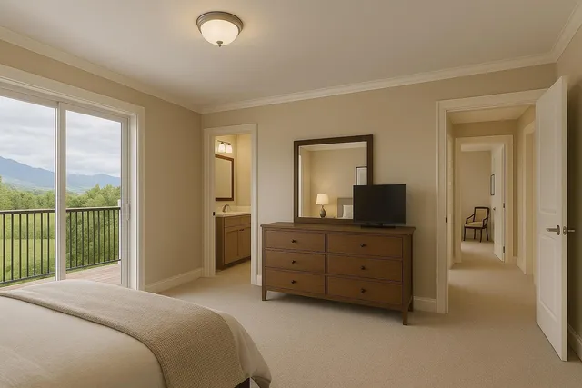 a bedroom with a bed and a dresser