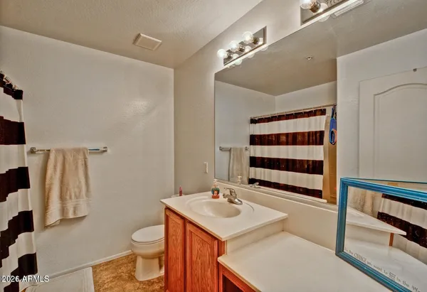 a bathroom with a sink a toilet a mirror and shower