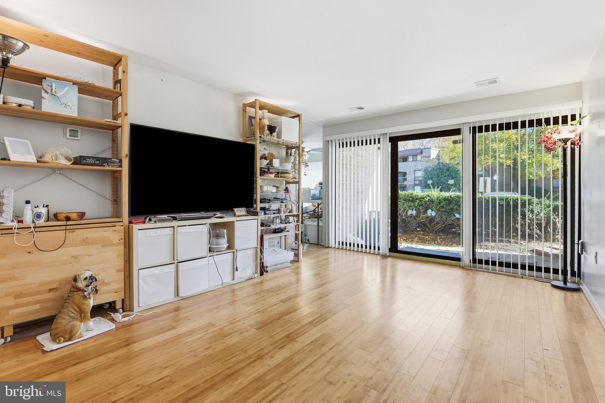 427 Christopher Avenue, Unit T2 Gaithersburg, MD 20879 - Photo 8 of 28 a living room with flat screen tv and a floor to ceiling window