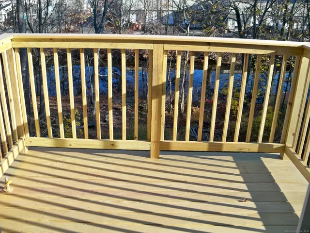 a view of wooden balcony