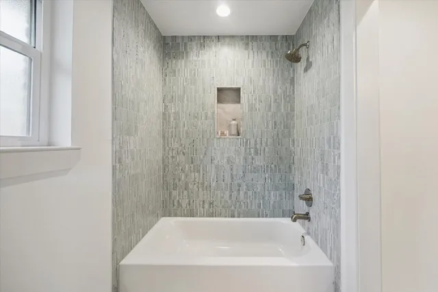 a bathroom with a bathtub