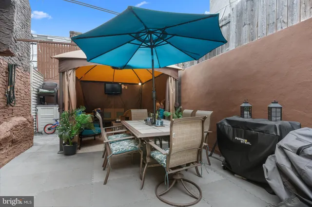 a table and chairs in patio