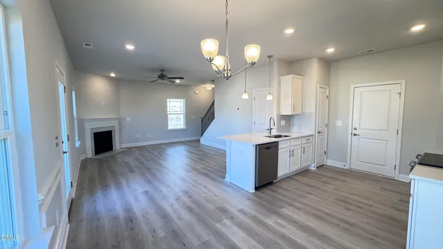 a living room with a fireplace