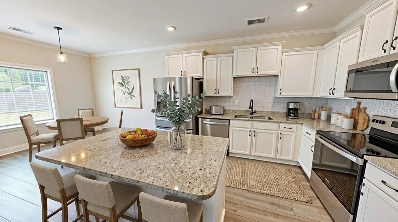 5217 Nail Road Olive Branch, MS 38654 - Photo 10 of 35 Kitchen with stainless steel appliances, ornamental molding, light stone countertops, backsplash, and white cabinets