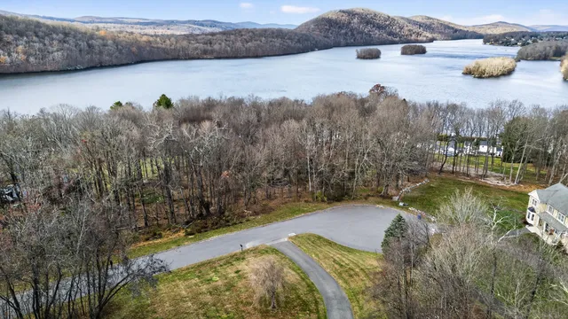 a view of a lake with a mountain in the background
