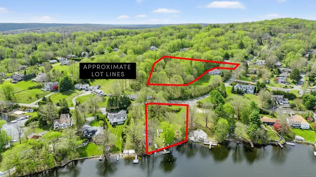a view of outdoor space with signage and flags