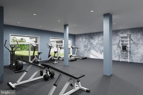 a view of a room with gym equipment
