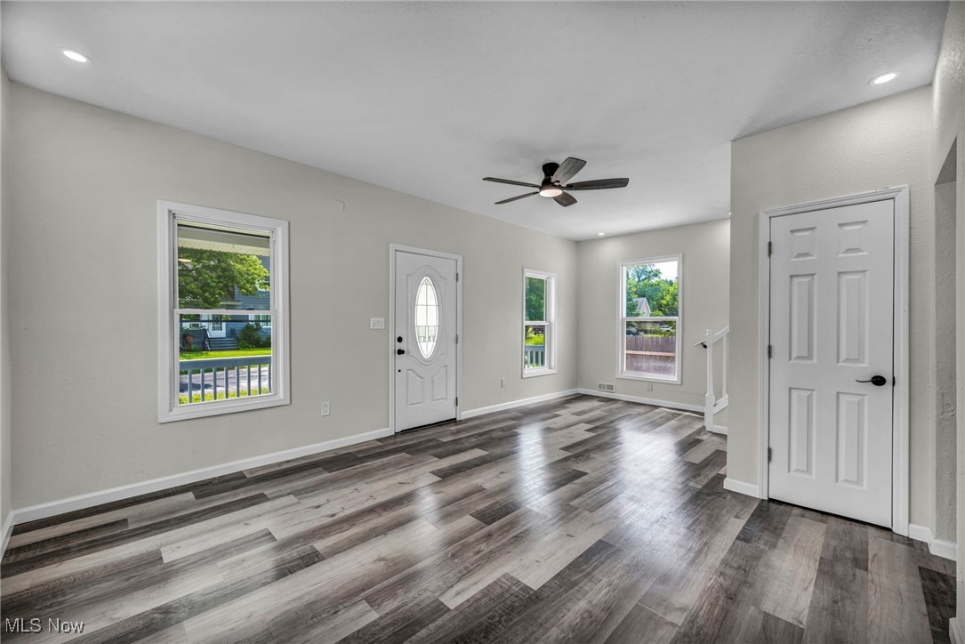 397 Furnace Road Conneaut, OH 44030 - Photo 6 of 36 Entrance foyer with dark wood-style floors, ceiling fan, and recessed lighting