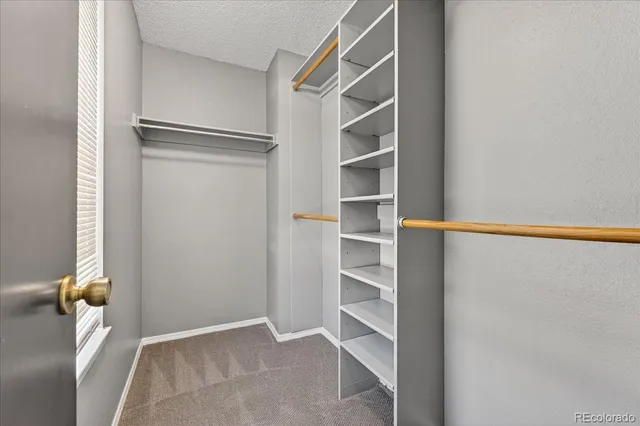 a view of walk in closet with empty racks