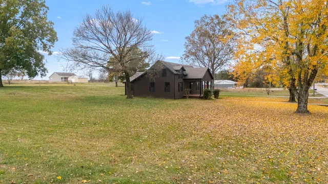 a view of a yard with an trees