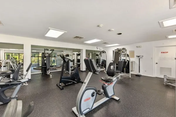 a view of a garden with a table and chairs under an umbrella