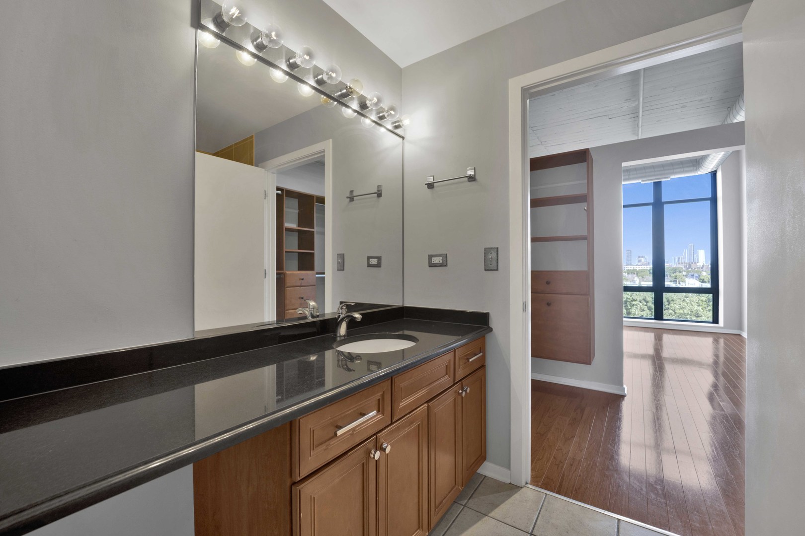 1525 South Sangamon Street, Unit 504 Chicago, IL 60608 - Photo 21 of 32 a bathroom with a sink and a mirror