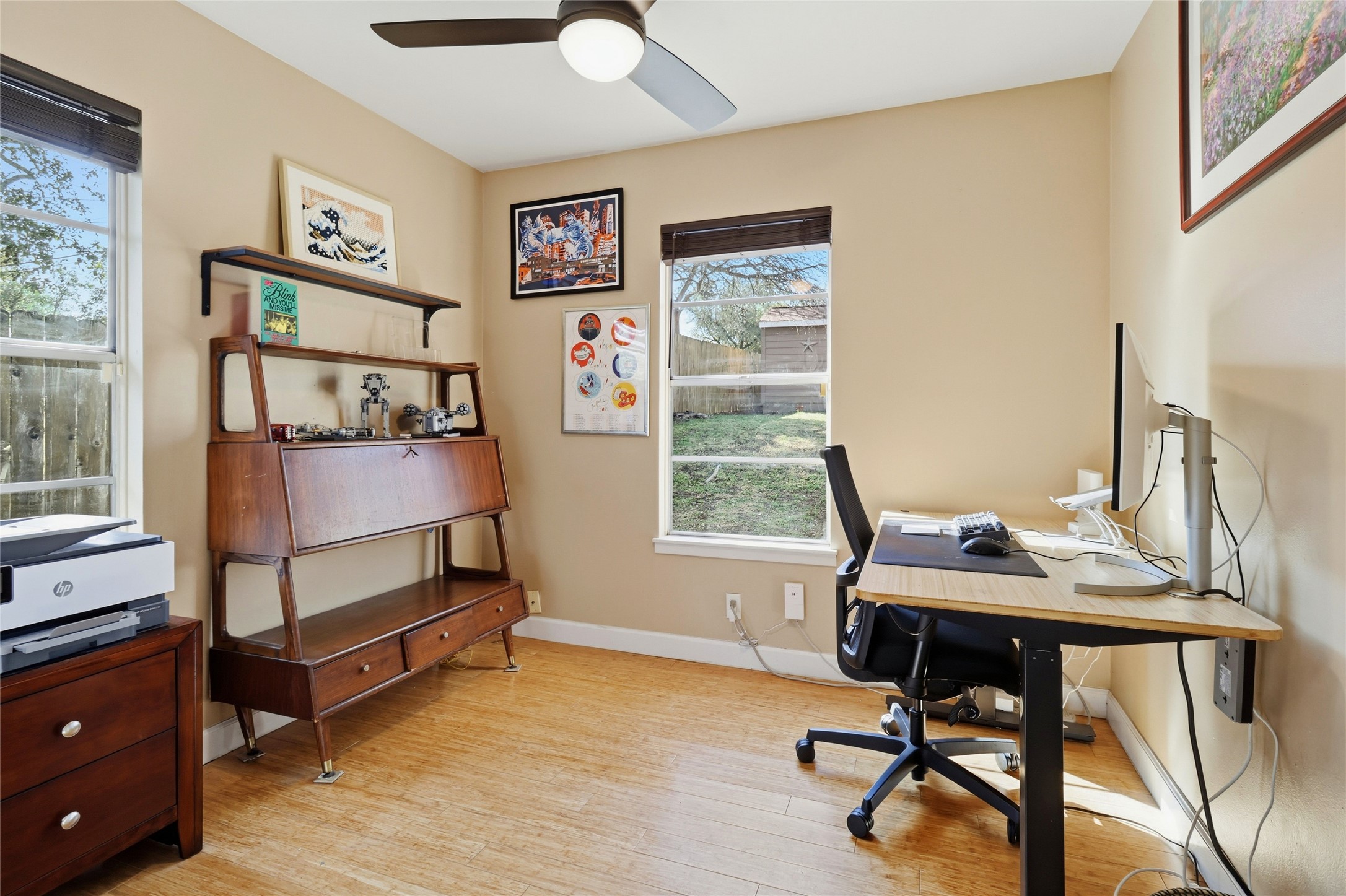 505 Lightsey Road Austin, TX 78704 - Photo 20 of 36 Home office featuring light wood-type flooring and ceiling fan
