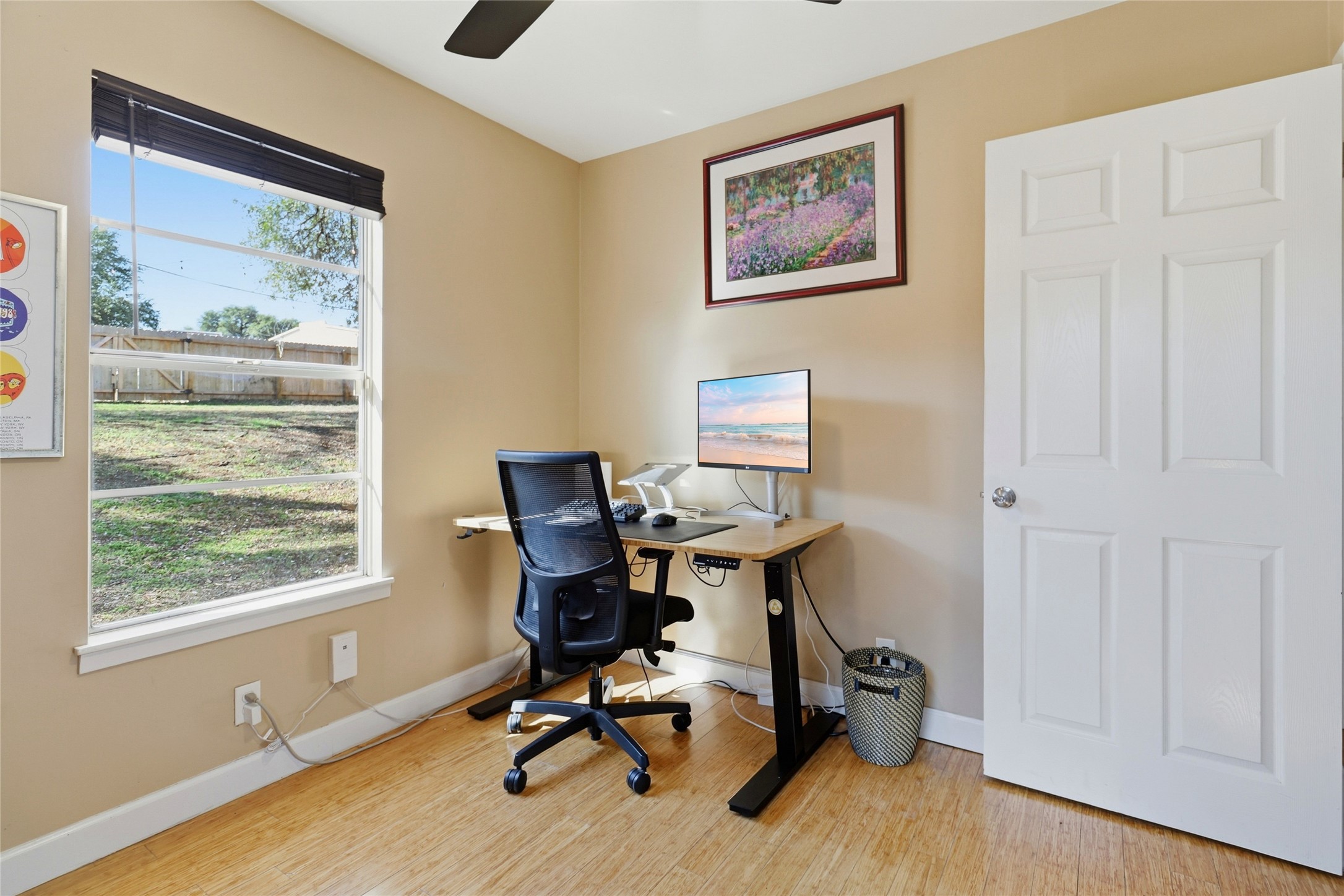 505 Lightsey Road Austin, TX 78704 - Photo 21 of 36 Office area featuring light wood-type flooring and ceiling fan