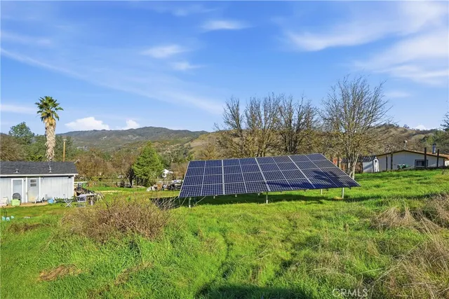 a view of a house with a yard and a large tree