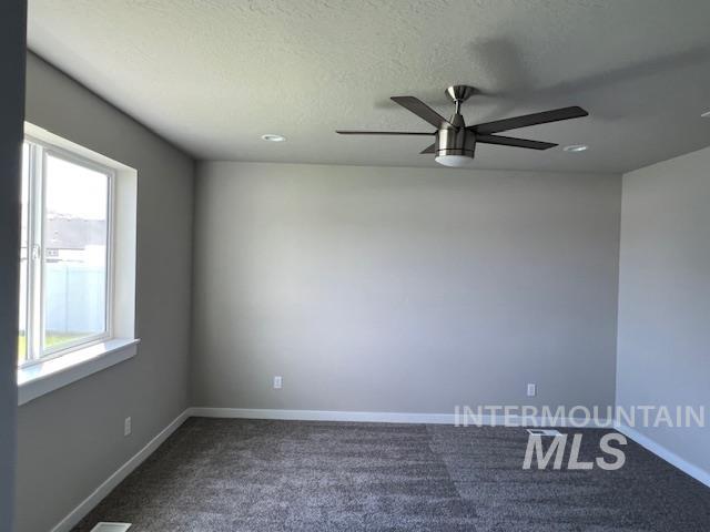 824 North 5th Street Nyssa, OR 97913 - Photo 7 of 23 Unfurnished room with dark carpet, a ceiling fan, and a textured ceiling