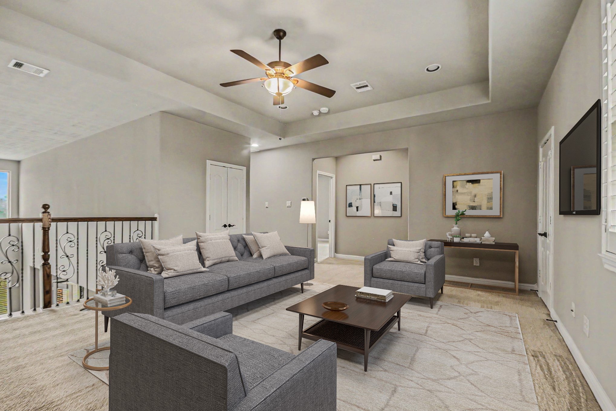 3310 Ralston Edge Lane Houston, TX 77059 - Photo 28 of 50 a living room with furniture and a flat screen tv