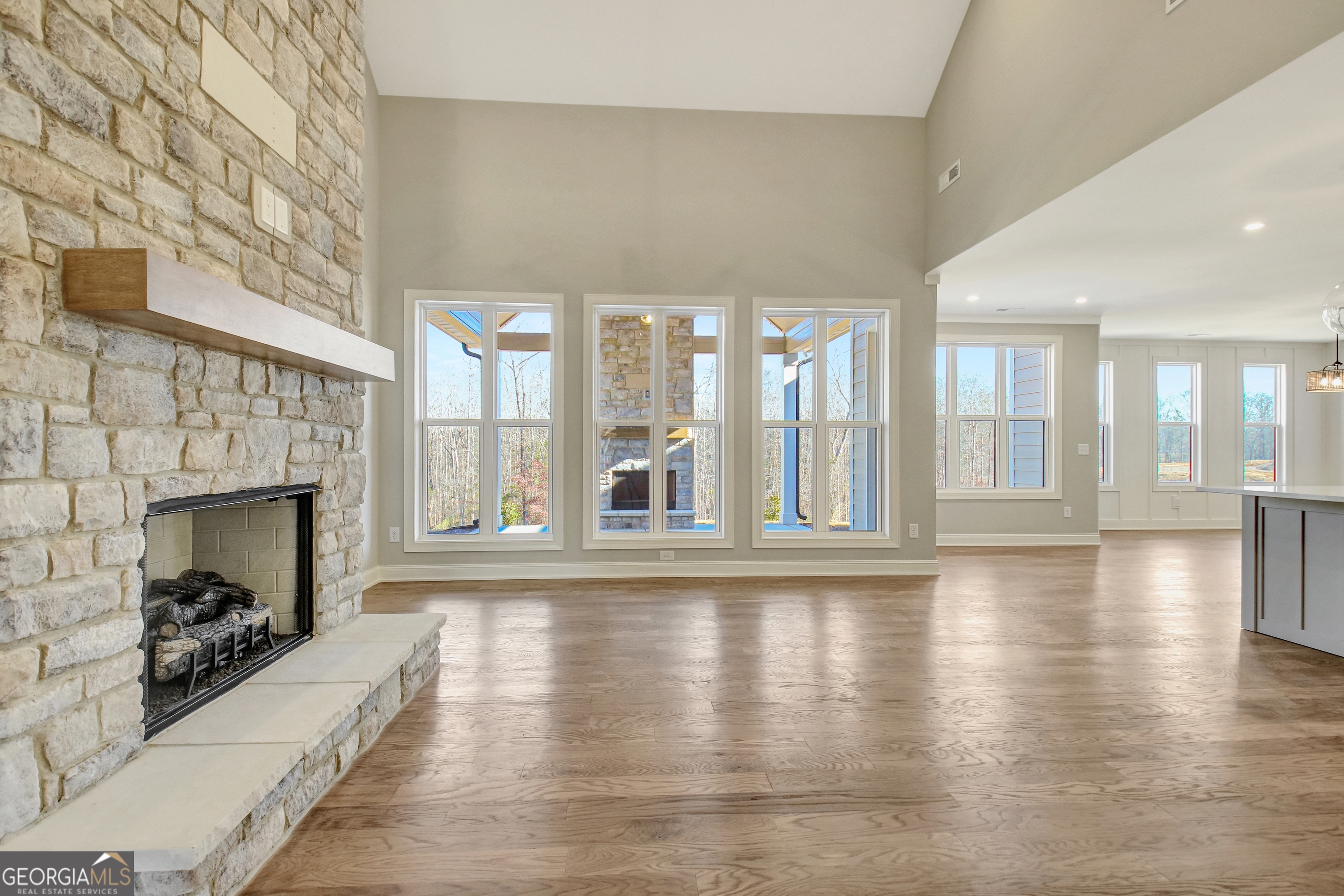 355 Werner Way Senoia, GA 30276 - Photo 18 of 118 a view of an empty room with wooden floor and a fireplace