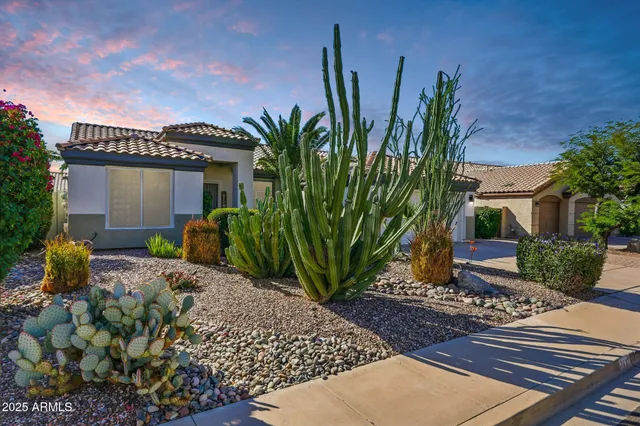 a front view of house and yard with green space