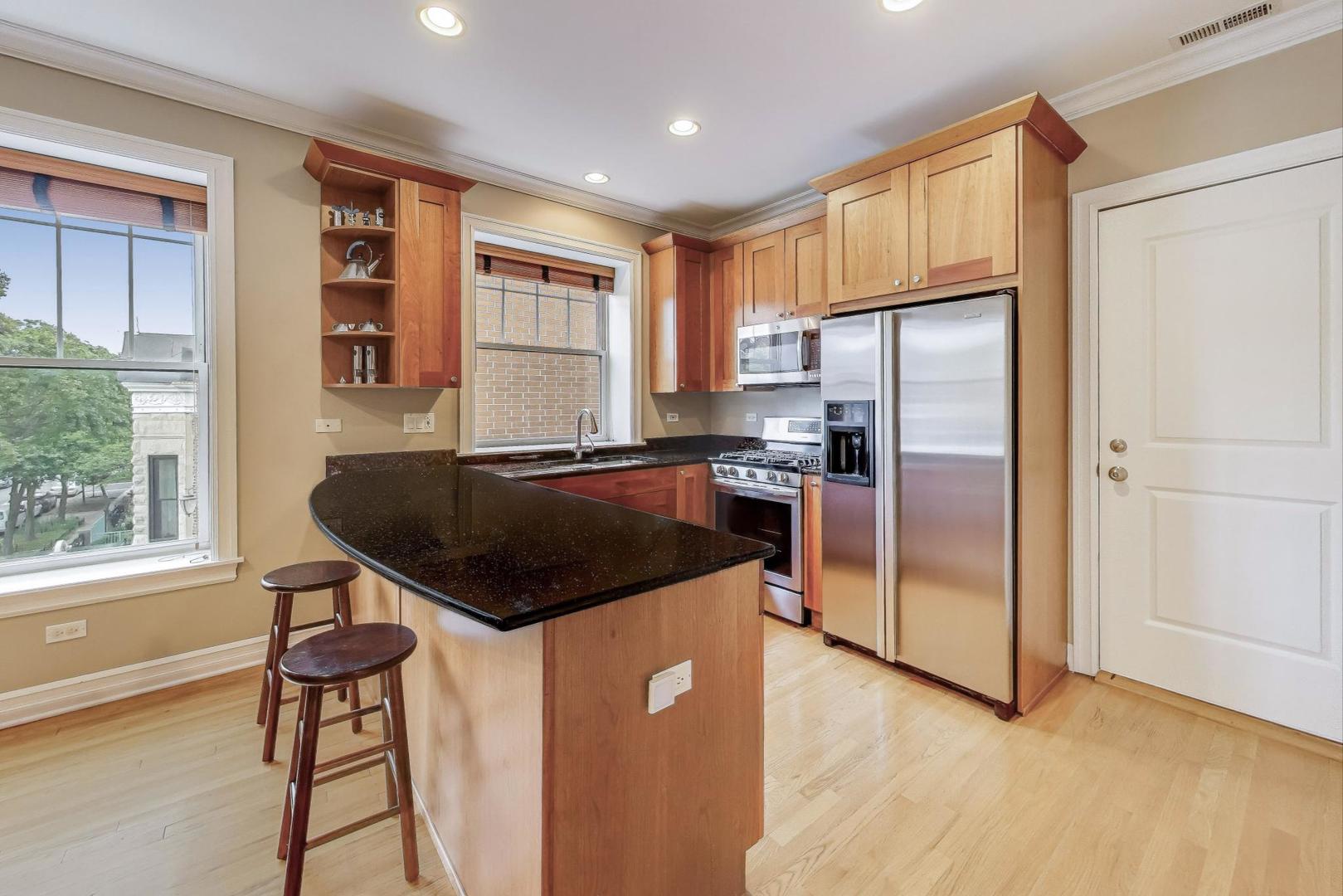 2711 North Mildred Avenue, Unit 3A Chicago, IL 60614 - Photo 15 of 27 a kitchen with stainless steel appliances granite countertop a refrigerator a stove and a refrigerator