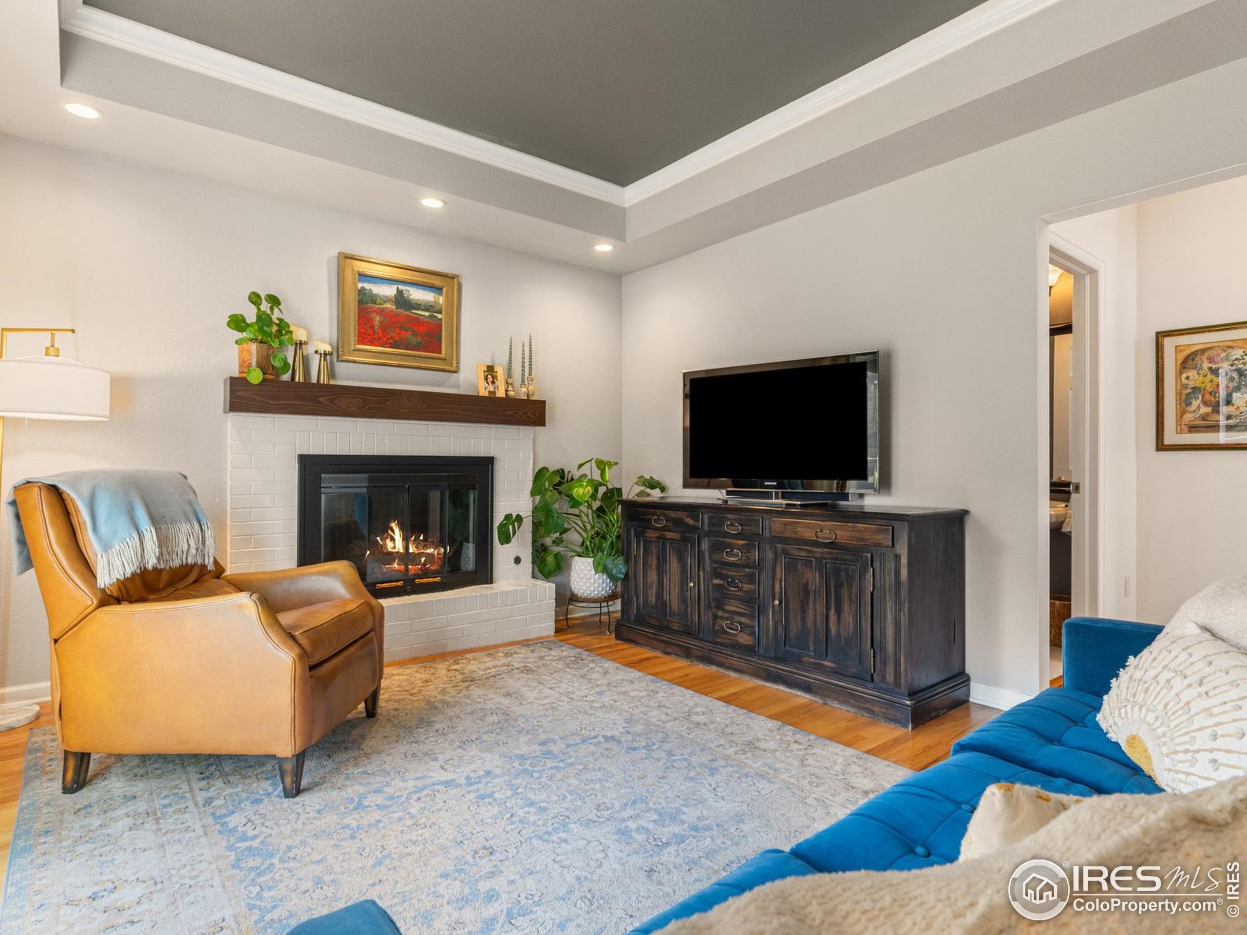 234 Mohawk Drive Boulder, CO 80303 - Photo 16 of 49 a living room with furniture a flat screen tv and a fireplace