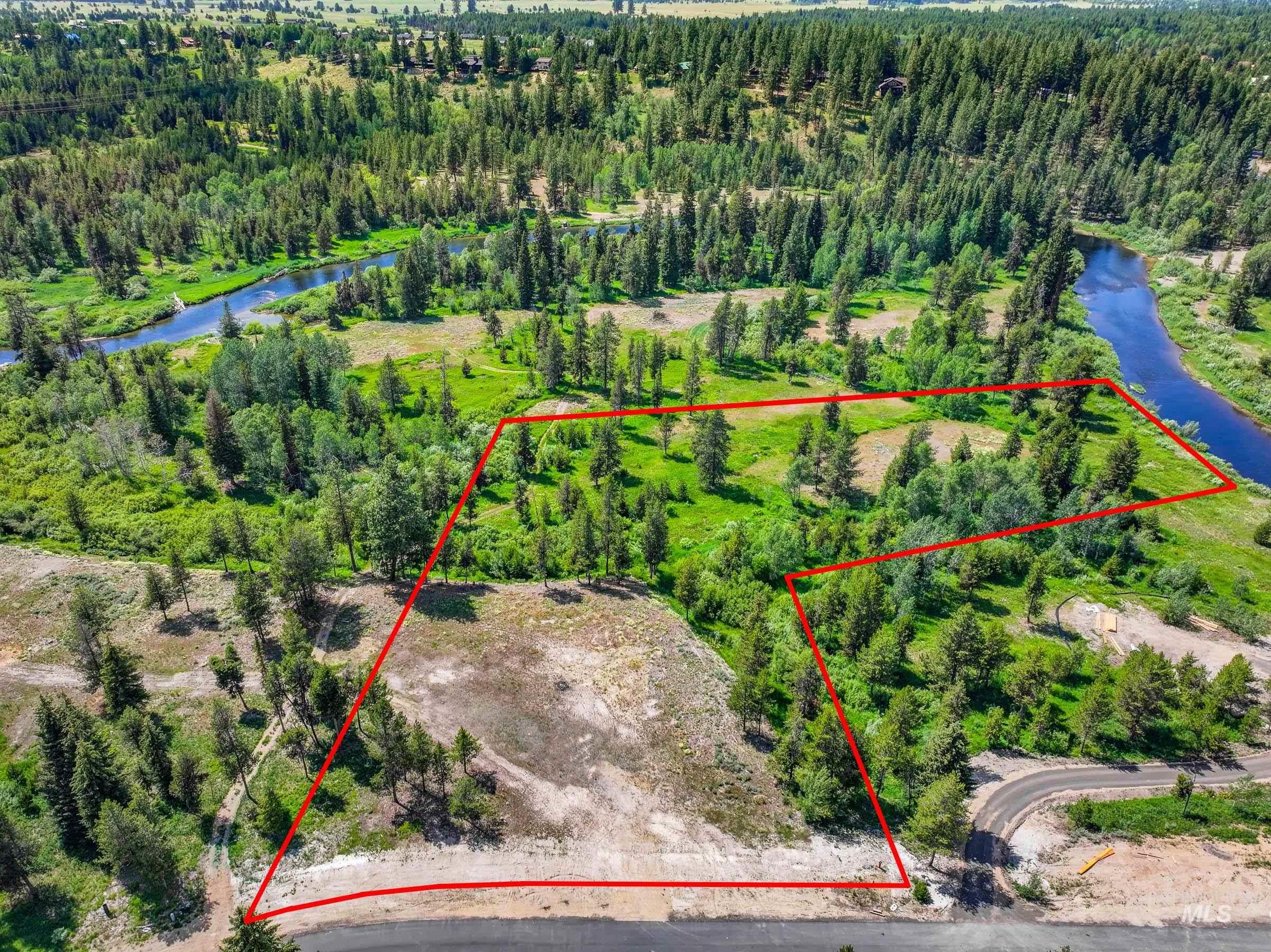 Lot 60 River Ranch McCall, ID 83638 - Photo 16 of 20 Aerial view of property's location with a nearby body of water and property boundaries highlighted