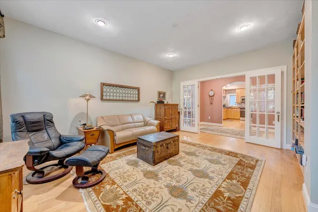 a view of a town with houses lake and mountain view