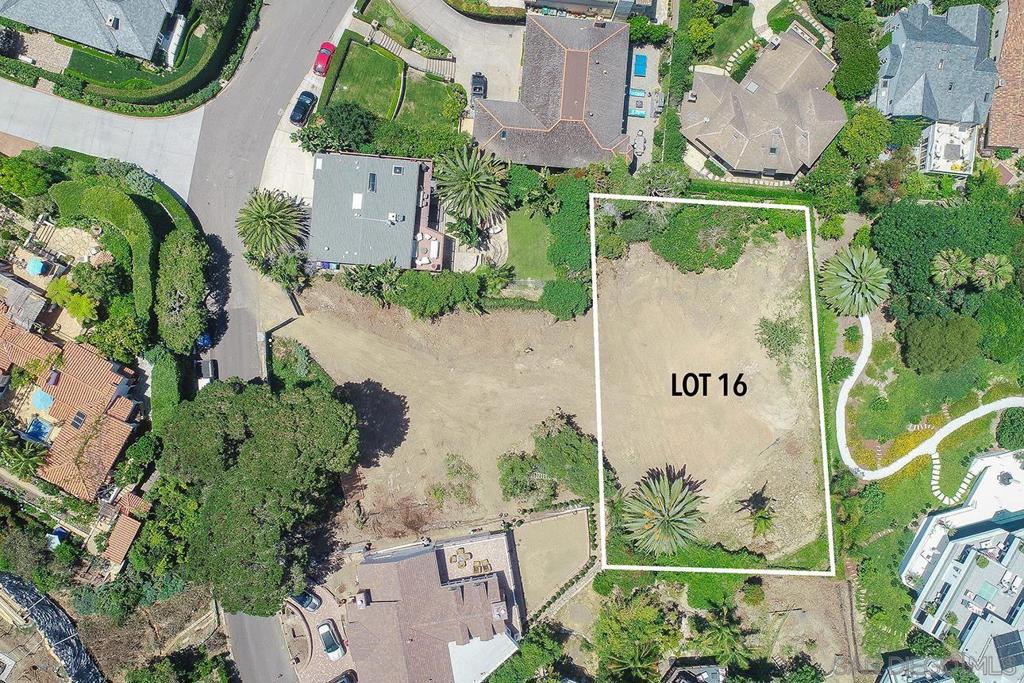 7687 Hillside Drive La Jolla, CA 92037 - Photo 5 of 16 an aerial view of a house with a garden and a sign board