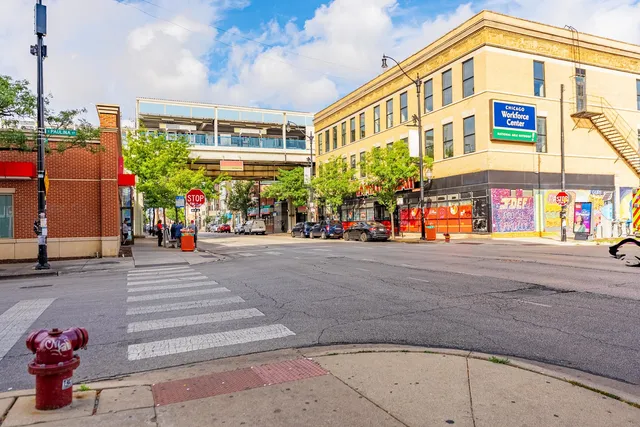 a front view of a building with street