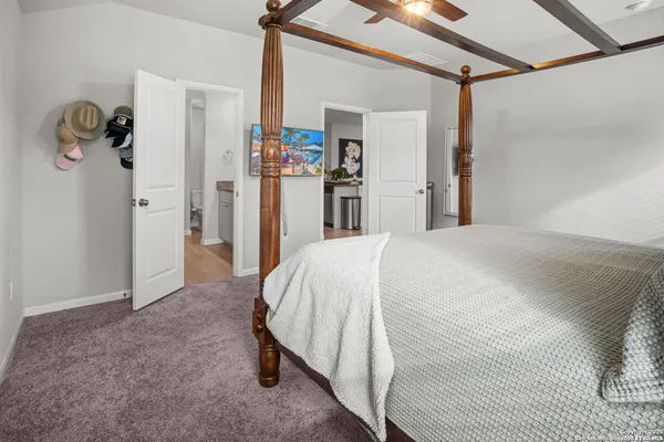 a bed room with a bed and a walk in closet