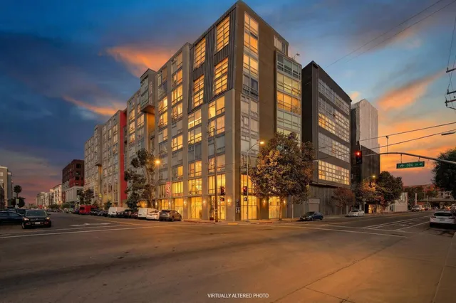 a view of a building and a street