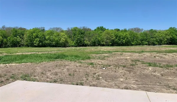 a view of a field with trees in the background