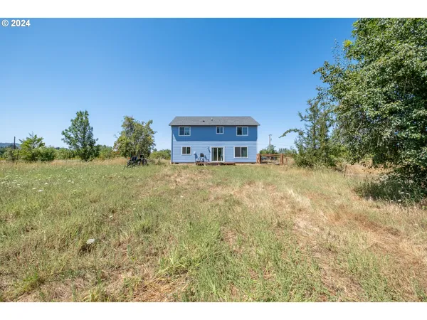 a view of a big yard with large trees