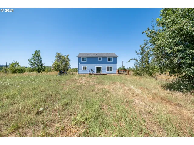a view of a big yard with large trees