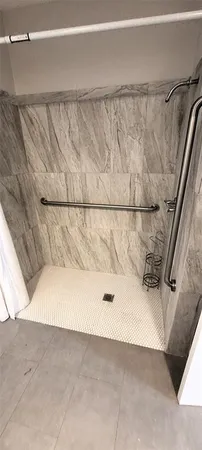 a bathroom with a bathtub