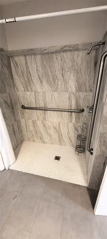 a bathroom with a bathtub