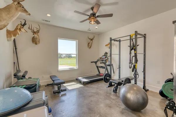 a view of a room with gym equipment