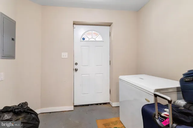 a view of a balcony with wooden floor