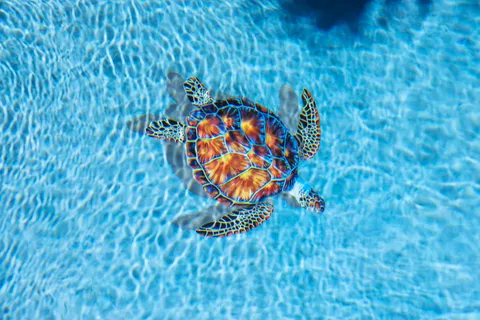 a view of a swimming pool with a patio and a garden