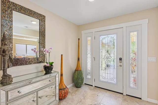 a swimming pool with wooden fence