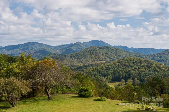 a view of a town with mountains in the background