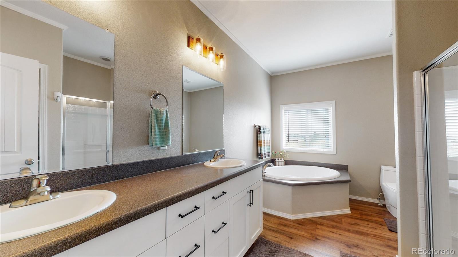 4038 Meadowlark Road Fort Lupton, CO 80621 - Photo 28 of 40 a bathroom with a double vanity sink and a mirror